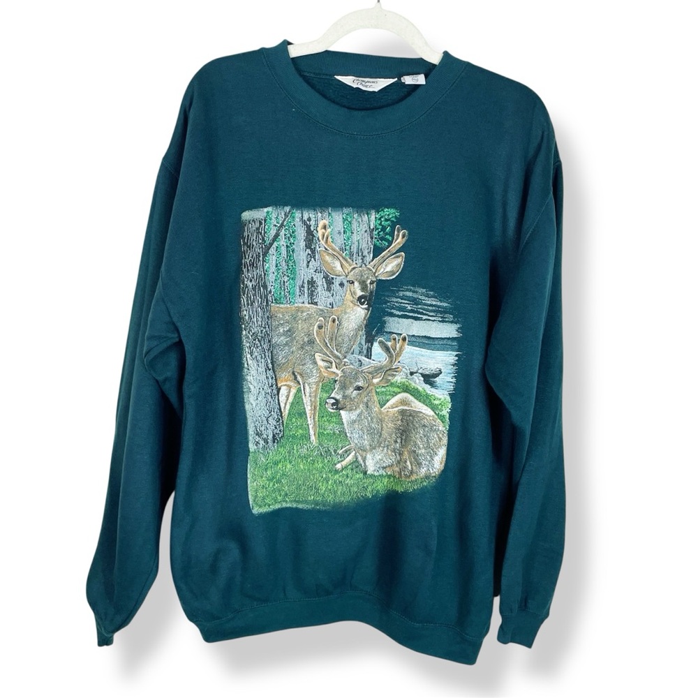 Vintage Deer Pullover Sweatshirt Crewneck Outdoors Green